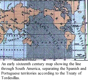 Map of territory following Treaty of Tordesillas